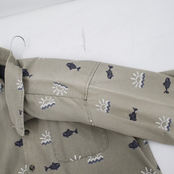 Vintage True Grit shirt Mens medium Short Sleeve Camp corded Sunrise Fish Print - Picture 11 of 12